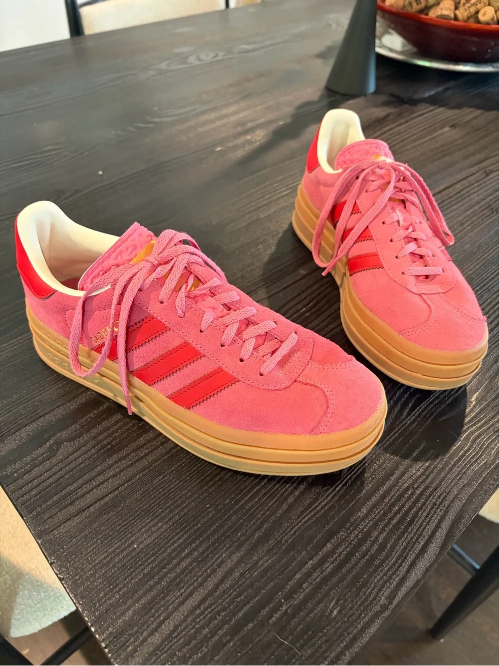 adidas Women’s Pink Suede Platform Sneakers with Gum Sole - Picture 1 of 8